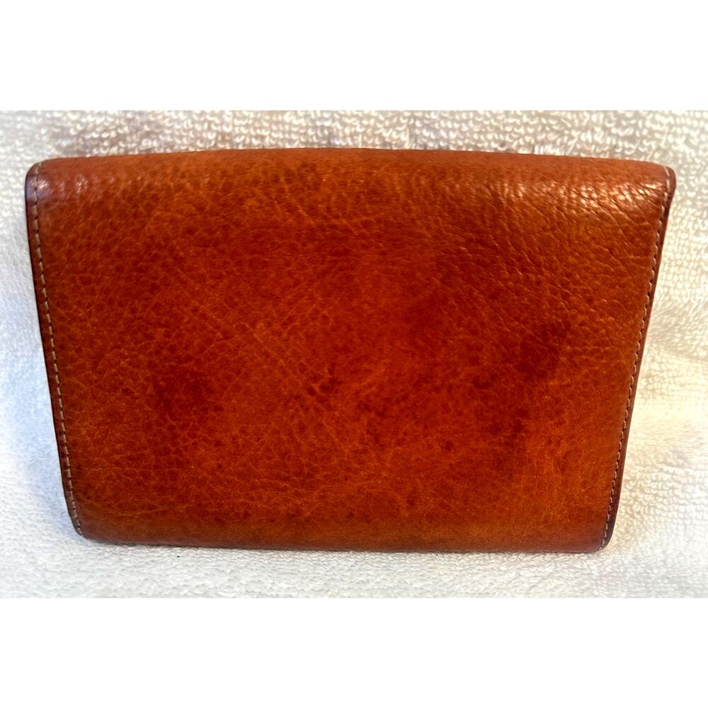 Mulberry Brown Cognac Leather Bifold Accordion Wallet Brass Plaque - Picture 2 of 12